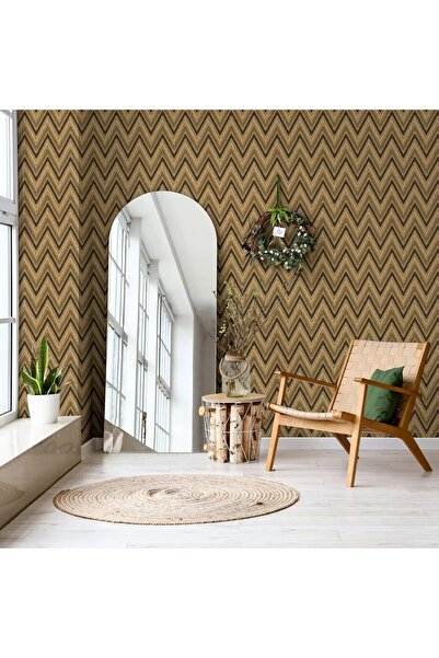 Adawall 3D Super Washable Vinyl Wallpaper, Geometric Pattern, Golden Brown, U...