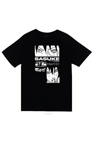 fame-stoned Naruto - Sasuke Uchiha - Anime Printed Unisex 100% Cotton Black T...