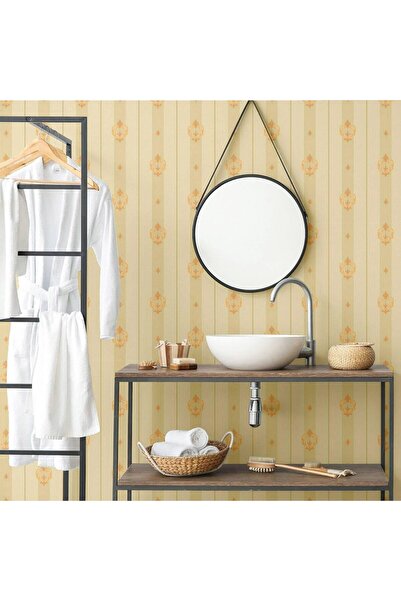 ashomedesign.ro Super Washable Vinyl Wallpaper, Damask Pattern, Beige-Cream, ...