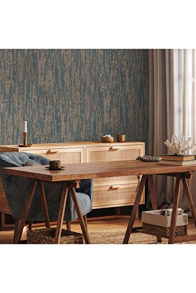 Adawall 3D Super Washable Vinyl Wallpaper, Abstract Pattern, Blue with Metall...