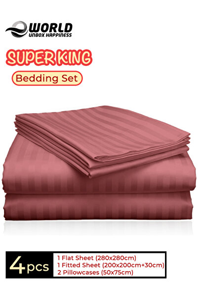 Eworld 4-Piece Luxury Super King Olive Green Striped Bedding Set