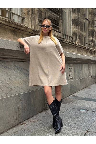 Cool & Sexy Women's Relaxed Fit Soft Short Dress Beige