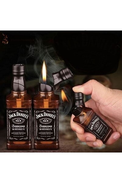 Jack Daniels Şişesi Şeklinde Bütan Gazlı Alevli Çakmak Hediyelik Fantezi Cakm...