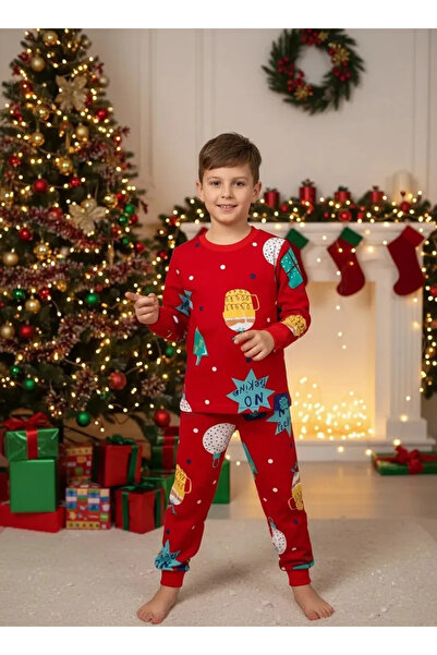 Little Miny Kids New Year Pattern Red 1-13 Years Old Boys' Pajama Set