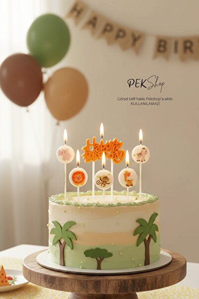 PEKSHOP Safari Tema Happy Birthday Mum Seti 6lı Pasta Mumu