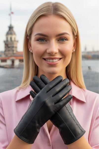 Mood Agenda Women's Premium Zigzag Stitched Vegan Leather Gloves