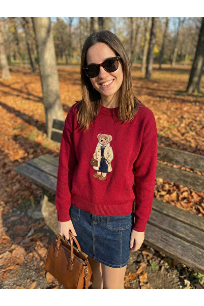 SAYZEN Bear Embroidery Basic Women's Sweater