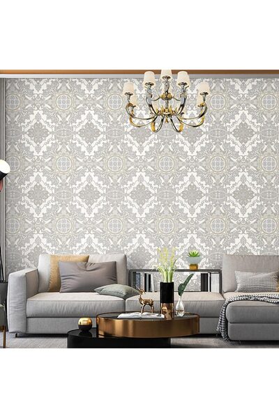 Adawall 3D Super Washable Vinyl Wallpaper, Damask Pattern, White, UV, , Fire ...