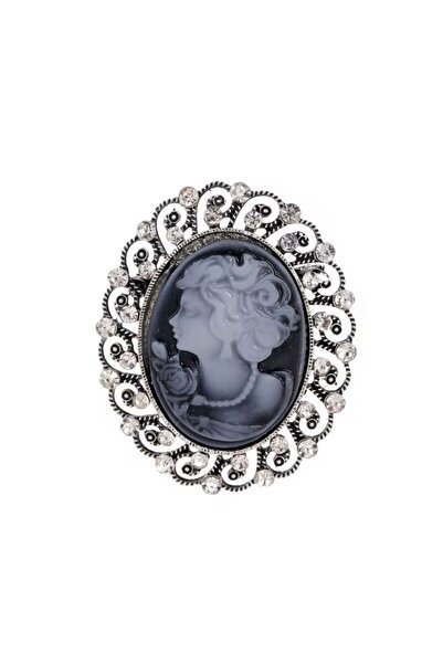 Rachel Silver Vintage Zirkon Taşlı Lady Cameo Broş