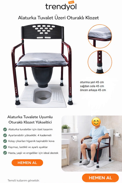 MEDİKALBİM Alaturka Tuvalet Aparatı Oturaklı Klozet – 3 Kademeli Ayar, Katlan...