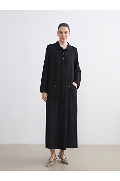 LC Waikiki Gömlek Yaka Keten Görünümlü Elbise