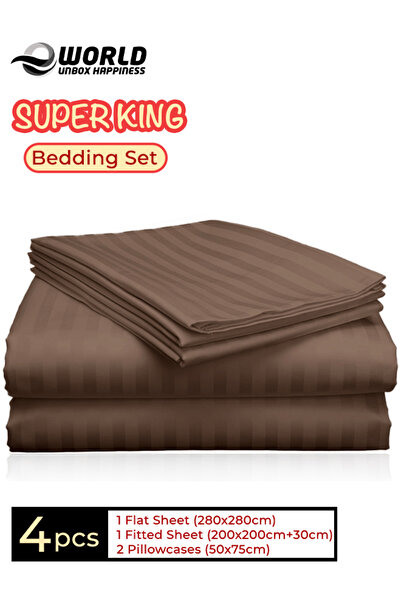 Eworld 4-Piece Luxury Super King Olive Green Striped Bedding Set