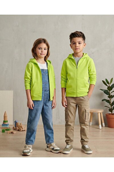 Kyex Unisex Children's Phosphor Green Zippered Hooded Sweatshirt Comfortable ...