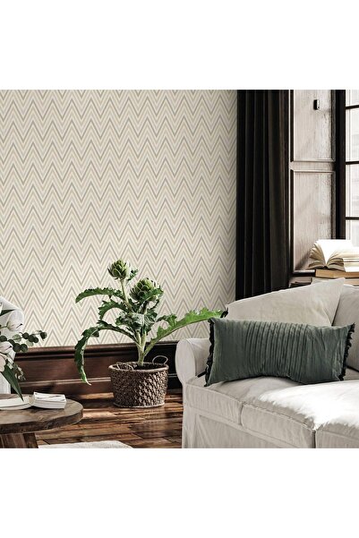 Adawall 3D Super Washable Vinyl Wallpaper, Geometric Pattern, Cream with Silv...