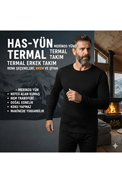 5.MEVSİM HASYÜN Мъжки комплект термо бельо с дълъг ръкав от мериносова вълна ...