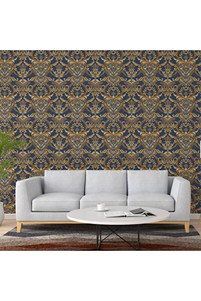 Adawall Tapet Vinil Superlavabil, Model Damasc, Albastru, UV, Ignifug, rola 1...