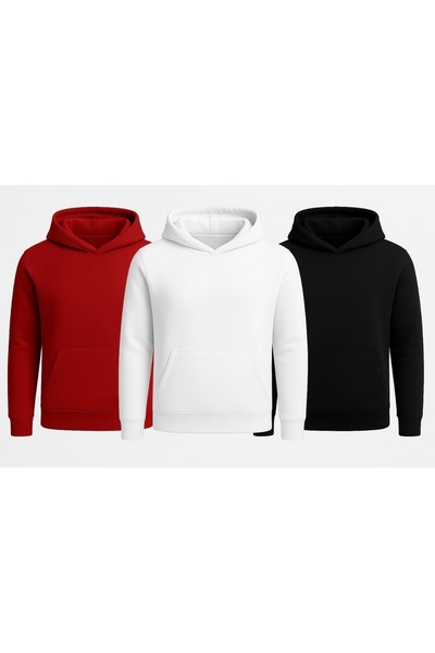metsawear Unisex 3 Thread Ş Fleece-Lined Sweatshirt 3-Pack Black, White, Red