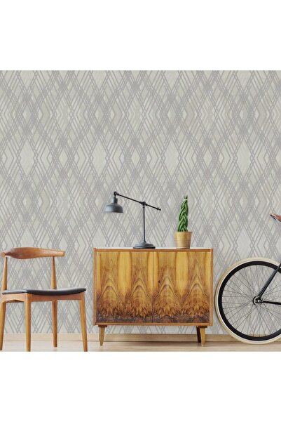 ashomedesign.ro Super Washable Vinyl Wallpaper, Geometric Pattern, Beige-Gray...