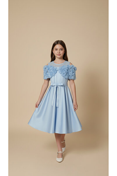 melek golden Girl's Floral Detailed Evening Dress – Stylish Design for Specia...