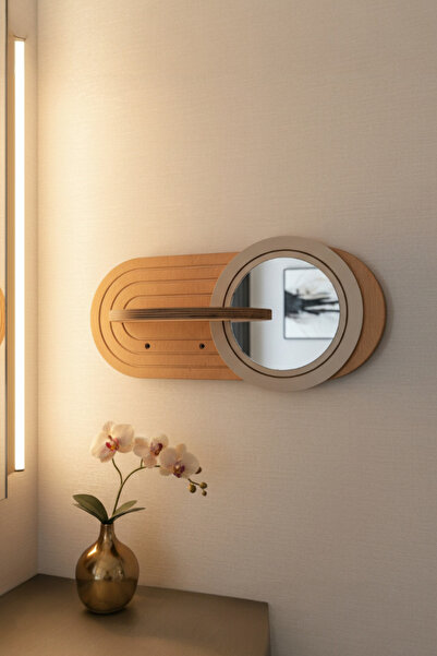 MONTETOYS رف حائط خشبي مع مرآة، رف حائط طبيعي وديكوري وعصري