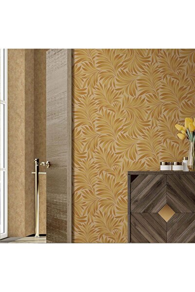 Adawall Super Washable Vinyl Wallpaper, Tropical Leaves Pattern, Gold, UV, , ...