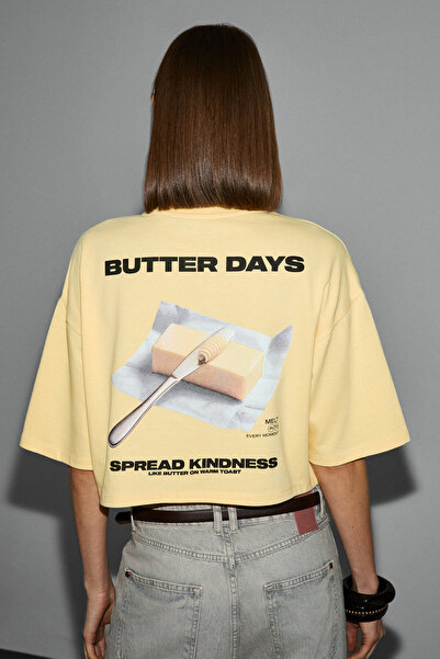 GRIMELANGE Junarive Women's Organic Cotton Crew Neck Printed Short Sleeve Yel...