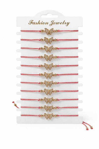 OEM Set of 12 gold butterfly bracelets with rhinestones, adjustable cord, 20x...