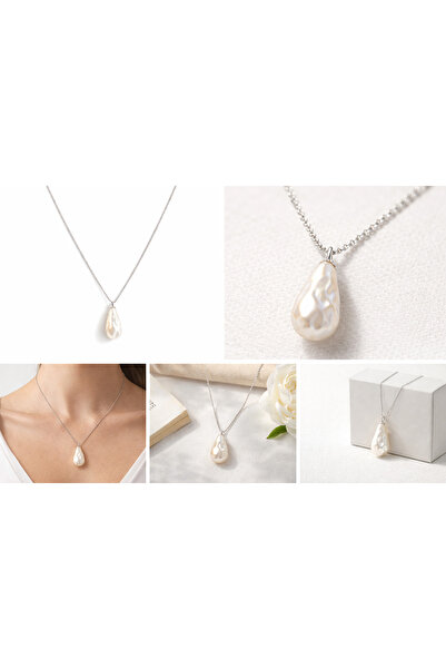 POYASE قلادة من اللؤلؤ الباروكي الطبيعي - قلادة نسائية أنيقة ورائعة مع سلسلة ...