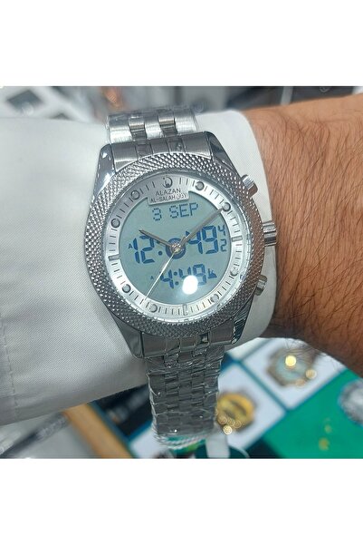 Skmei Round silver prayer time clock with two time zones and an alarm to remi...