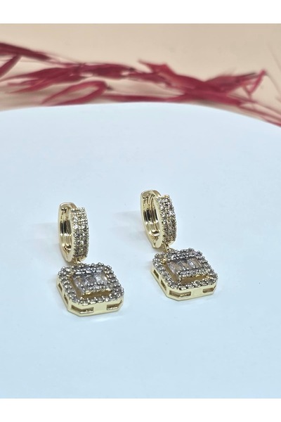 Veyla Style Baguette Detail Zircon Stone Gold Earrings