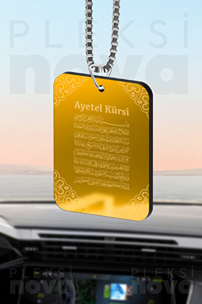 Pleksinova Kişiye Özel İsimli Ayetel Kürsi Araba Süsü Dikiz Aynası Süsü Araba Süsü Gold - Çift Taraflı