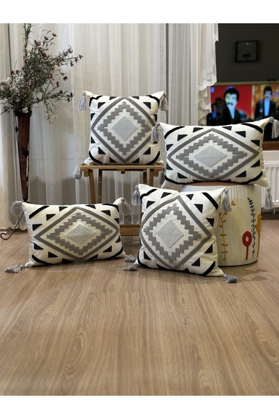 Nari Collections 4-PIECE PUNCH EMBROIDERED GEOMETRIC PONCH EMBROIDERED KIRLEN...