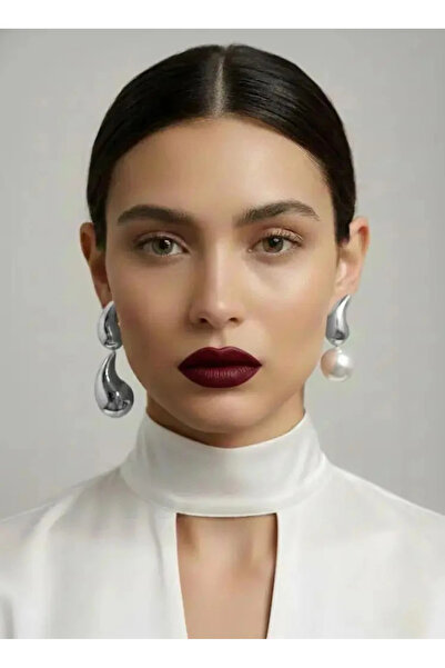 Dorvina Silver Color and Pearl Detailed Double Difference Metal Women's Earrings