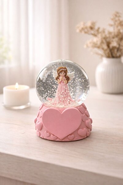 shop Led Işıklı Kalpli Melek Şans Meleği Kar Küresi