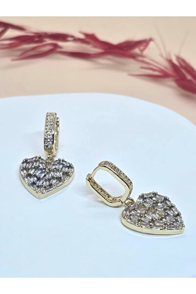 Veyla Style Heart Detailed Zircon Stone Gold Earrings