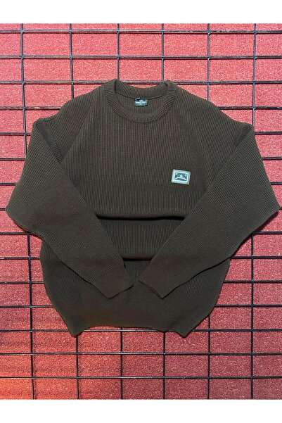 NAxE Men's Clothing Erkek Kahverengi Zincir Örgülü Bisiklet Yaka Kalın Armalı...