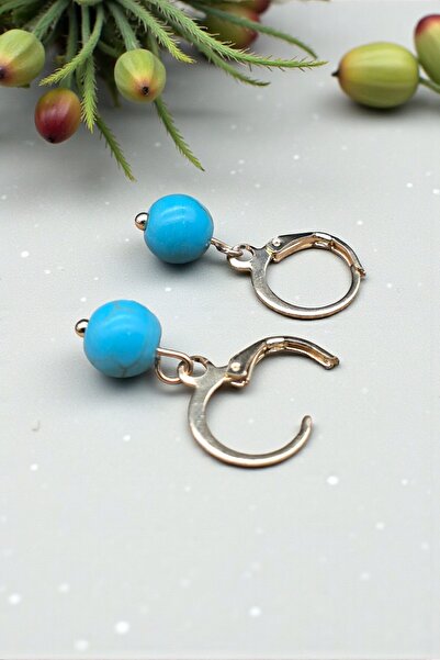 NBS Beautiful Naturel Stones Turkuaz/Firuze Küpe Şans Başarı Altın Renk 8 mm
