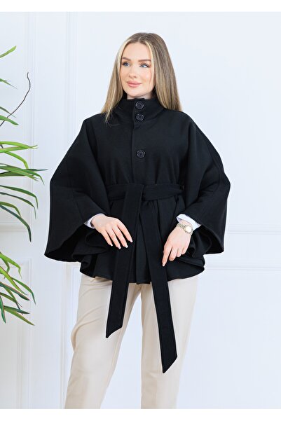 satenia storee panço düğmeli kemerli modern kaşe kumaşı zarif