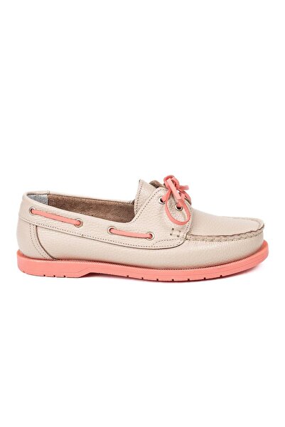 VİVENS MODA Women's Lace-Up Detailed Genuine Leather Loafer Shoes |   Mink Pink