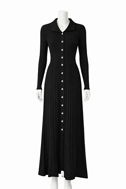 SBR Long Knitted Dress with Buttons – Shirt Collar