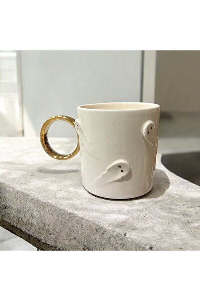 Hals Seramik Hayalet Tasarım 24K Gerçek Altınlı Seramik Espresso Fincan