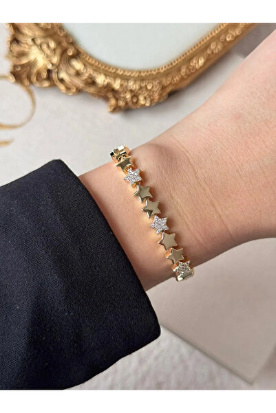 LEROSY CO. سوار نسائي من الفولاذ المقاوم للصدأ مطلي بالذهب على شكل نجوم، مودي...