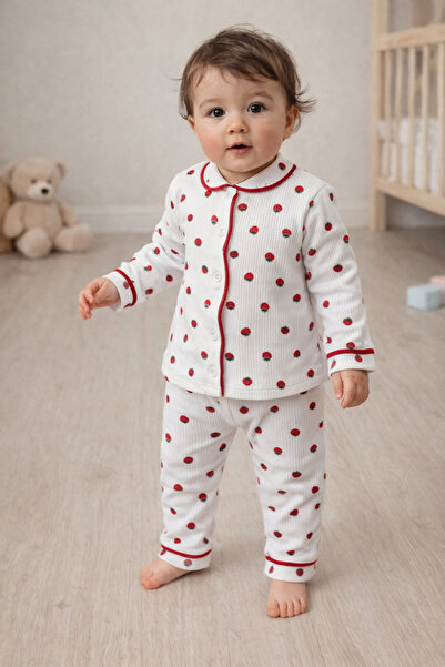 AKİ MODA KİDS Strawberry Pattern Cotton Baby Girl Pajamas Set