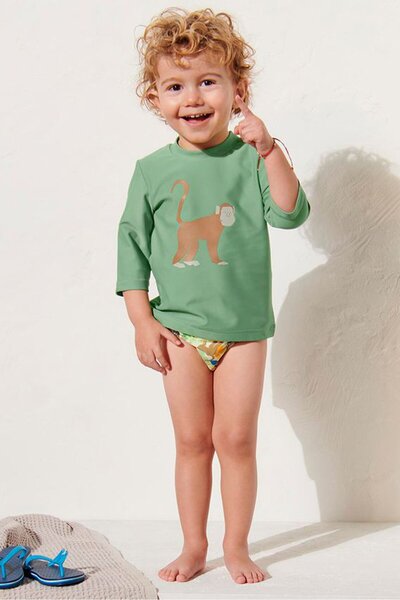 Tchibo Toddlers Boy Long Sleeves Graphic Print Rashguard, Olive Green