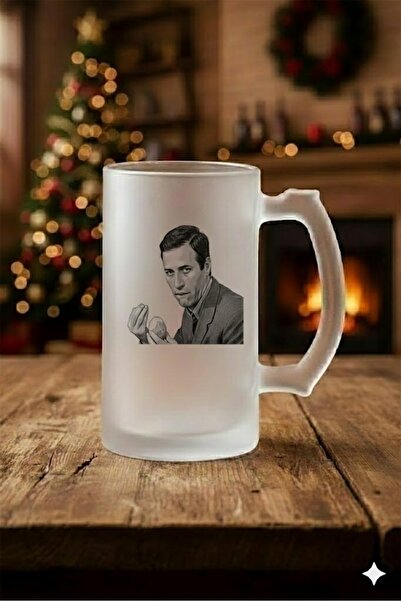 sartre art Kemal Sunal Espirili Tasarımlı Buzlu Cam Bira-Meşrubat Bardağı