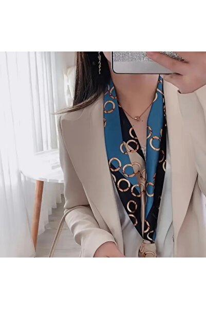 Accessories Hei Navy Blue Patterned Stylish Silk-Look Women's Accessory Scarf...