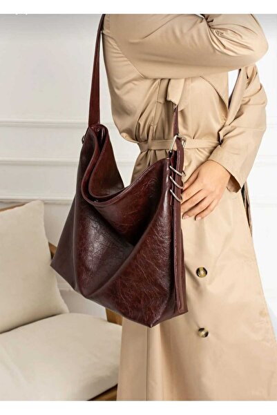 ÖZÜM TAKI Women's Large Size a Quality Burgundy Shoulder Bag and Shoulder Bag