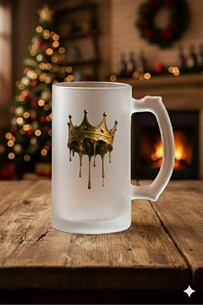 sartre art Kral Tacı Tasarımlı Buzlu Cam Bira-Meşrubat Bardağı