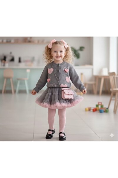 Bisahane Girl's Cardigan, Skirt and Bag Set