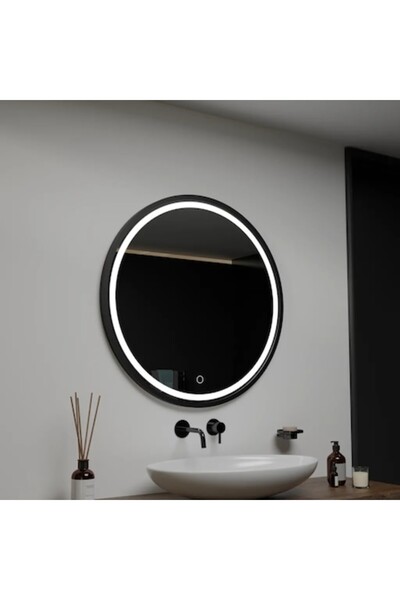 OEM Oglindă rotundă cu LED, 90 cm, ramă neagră Orizzonte, Basic Touch